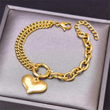 Fashion Love Heart Bracelet For Women Stainless Steel Round Circle Cuban Chain