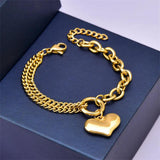 Fashion Love Heart Bracelet For Women Stainless Steel Round Circle Cuban Chain
