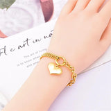 Fashion Love Heart Bracelet For Women Stainless Steel Round Circle Cuban Chain