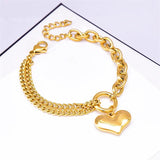 Fashion Love Heart Bracelet For Women Stainless Steel Round Circle Cuban Chain