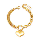 Fashion Love Heart Bracelet For Women Stainless Steel Round Circle Cuban Chain