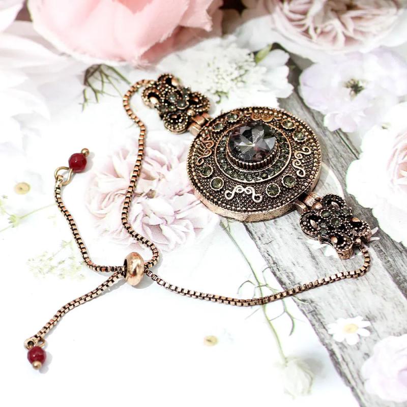 Gray Crystal Sliding Chain Coin Bracelet Vintage Jewelry