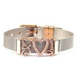 Two Stainless Steel Mesh Bracelet Set with Love Charm