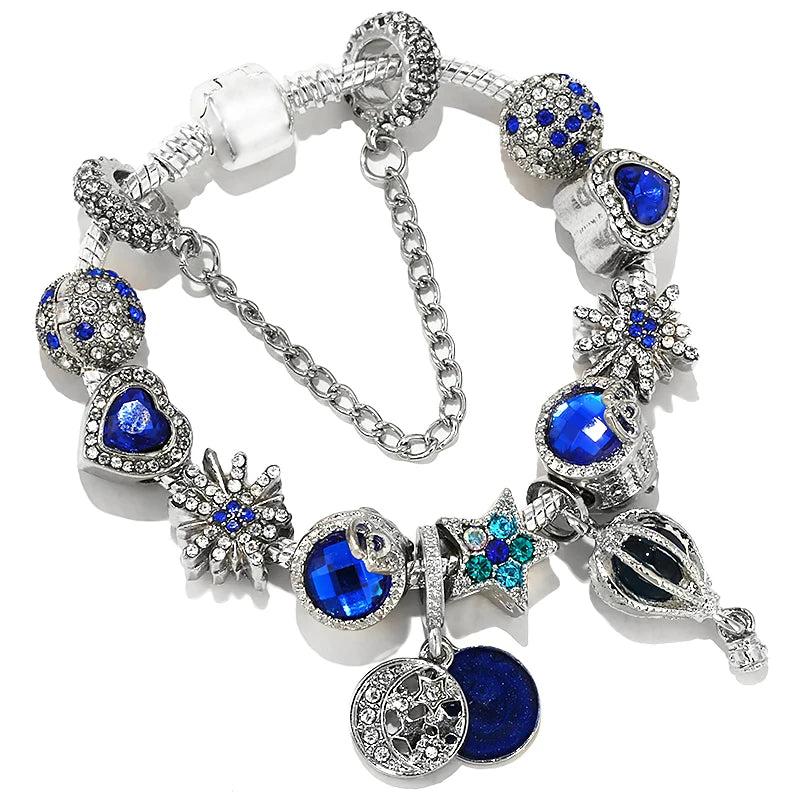 Crystal Beads Star Charm Bracelet with Hot-Air-Balloon Pendant