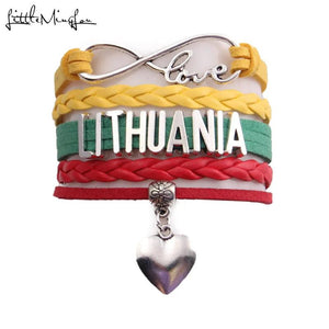 Infinity Love Lithuania Bracelet Heart Charm Leather Wrap Men Bracelets