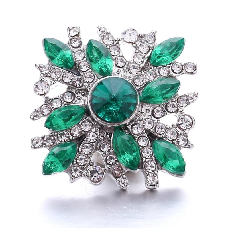 5Pcs/Lot Green Flower Crystal Snap Clasp 18mm Snap Clasp Jewelry