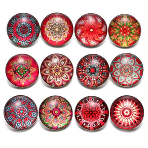 12pcs Red Exotic Pattern 18mm Snap Button Charms For Bracelet Snap Jewelry