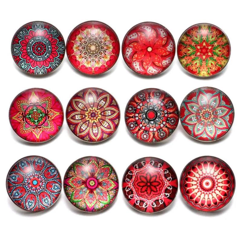 12pcs Red Exotic Pattern 18mm Snap Button Charms For Bracelet Snap Jewelry