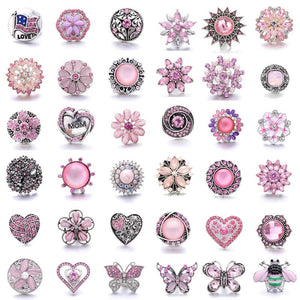 5pcs Pink Rhinestone Flower Metal Snap Buttons for Jewelry