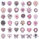 5pcs Pink Rhinestone Flower Metal Snap Buttons for Jewelry