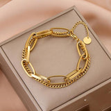 Double Layer Stainless Steel Link Chain Bangle Bracelet for Women