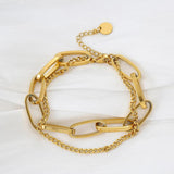 Double Layer Stainless Steel Link Chain Bangle Bracelet for Women
