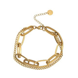 Double Layer Stainless Steel Link Chain Bangle Bracelet for Women