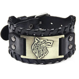 Alloy Wolf Head Leather Bracelet Braided Mens Jewelry