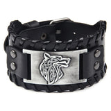 Alloy Wolf Head Leather Bracelet Braided Mens Jewelry