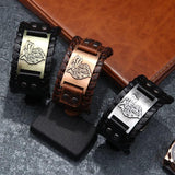 Alloy Wolf Head Leather Bracelet Braided Mens Jewelry