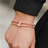 Crown Cube Charm Couples Bracelet Set 4mm Copper Bead Braiding Women Jewelry