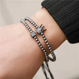 Crown Cube Charm Couples Bracelet Set 4mm Copper Bead Braiding Women Jewelry
