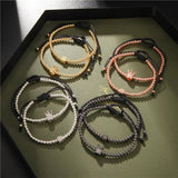 Crown Cube Charm Couples Bracelet Set 4mm Copper Bead Braiding Women Jewelry