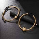 Crown Cube Charm Couples Bracelet Set 4mm Copper Bead Braiding Women Jewelry