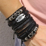 Gothic Punk Skull Metal Bracelet Set Leather Chain Arm Jewelry