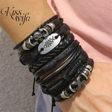 Gothic Punk Skull Metal Bracelet Set Leather Chain Arm Jewelry