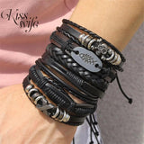 Gothic Punk Skull Metal Bracelet Set Leather Chain Arm Jewelry