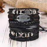 Gothic Punk Skull Metal Bracelet Set Leather Chain Arm Jewelry