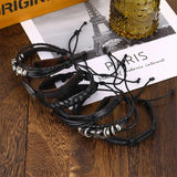 Gothic Punk Skull Metal Bracelet Set Leather Chain Arm Jewelry