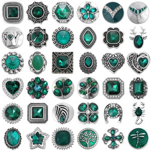 6pcs Green Snap Button Jewelry Rhinestone Metal Buttons Fit Snap Bracelet