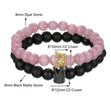 Micro Pave CZ Crown Charm Couple Bracelets Sets