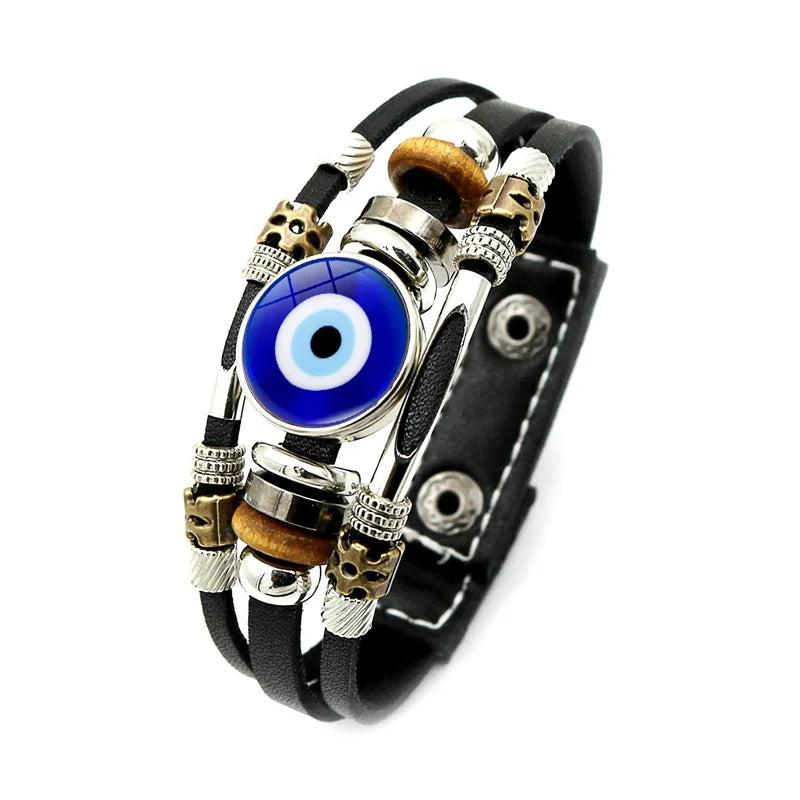 Evil Eye Snap Bracelet Multilayer Punk Leather Bangles