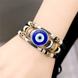Evil Eye Snap Bracelet Multilayer Punk Leather Bangles