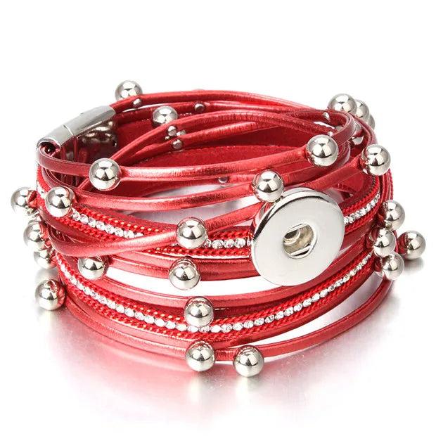 Vintage Crystal Leather Snap Button Bracelet Bangle