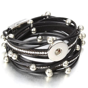 Vintage Crystal Leather Snap Button Bracelet Bangle