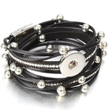 Vintage Crystal Leather Snap Button Bracelet Bangle