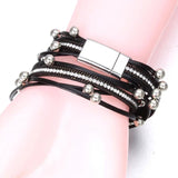 Vintage Crystal Leather Snap Button Bracelet Bangle