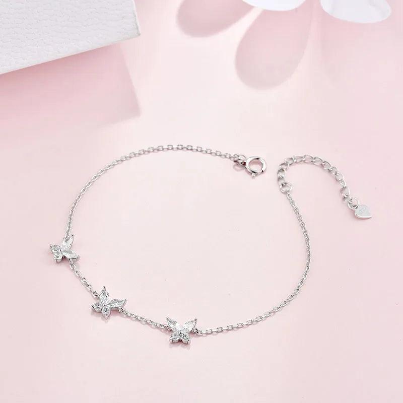 Silver Chain Crystal Butterfly Charm Bracelet Bangle Wedding Jewelry