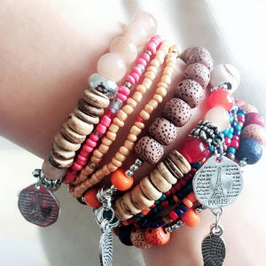 Colorful Bohemian Multi-Layer Elastic Bead Bracelet for Women