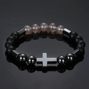 Vintage Hematite Cross Beaded Bracelet