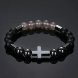 Vintage Hematite Cross Beaded Bracelet