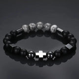 Vintage Hematite Cross Beaded Bracelet