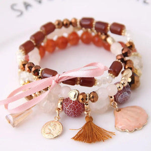 Korea Fresh Human Head Moon Shell Crystal Multilayer Bracelet for Women