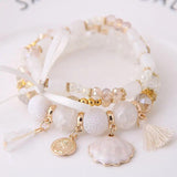 Korea Fresh Human Head Moon Shell Crystal Multilayer Bracelet for Women