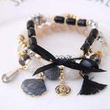 Korea Fresh Human Head Moon Shell Crystal Multilayer Bracelet for Women