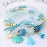 Korea Fresh Human Head Moon Shell Crystal Multilayer Bracelet for Women