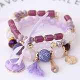 Korea Fresh Human Head Moon Shell Crystal Multilayer Bracelet for Women