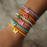 Colorful Rice Bead Butterfly Bracelet Set For Women