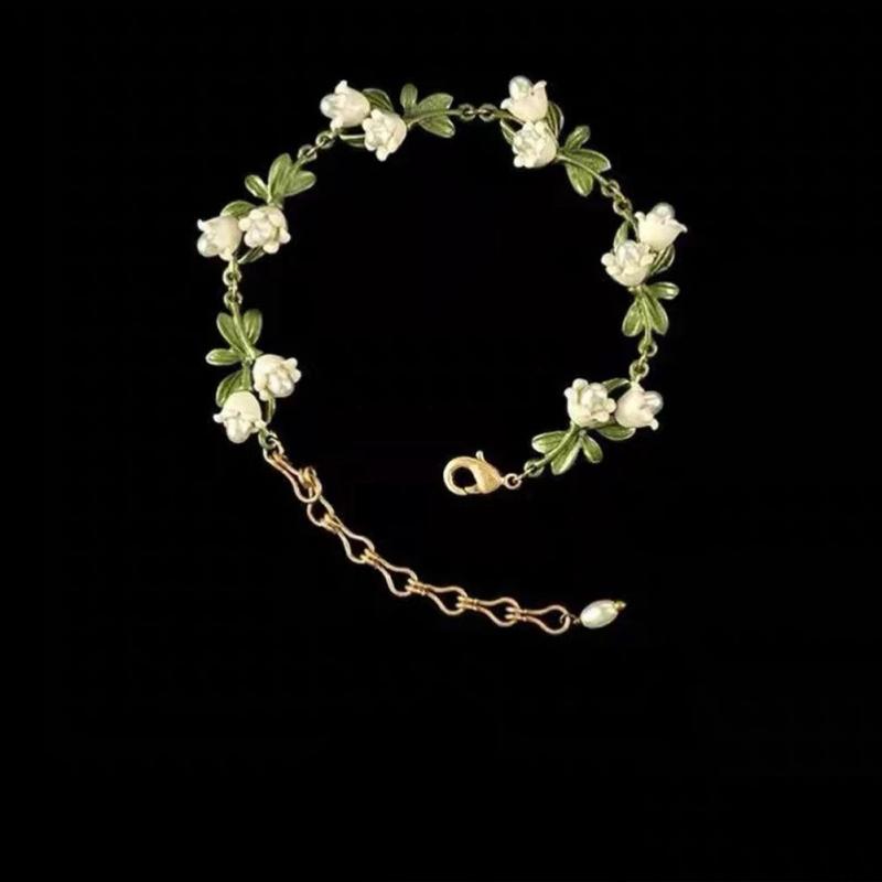 Floral Leaf Bracelets Enamel Charm Bangle for Women