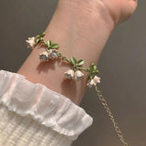 Floral Leaf Bracelets Enamel Charm Bangle for Women